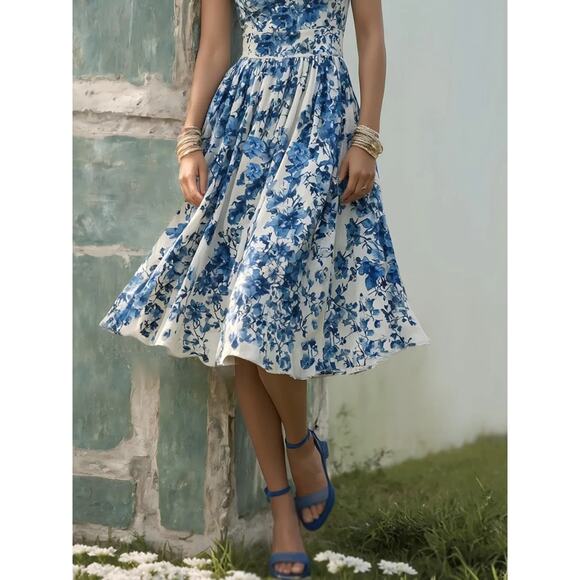 Linen Vibes Fit & Flare Midi Dress Floral sz XL - Picture 3 of 16